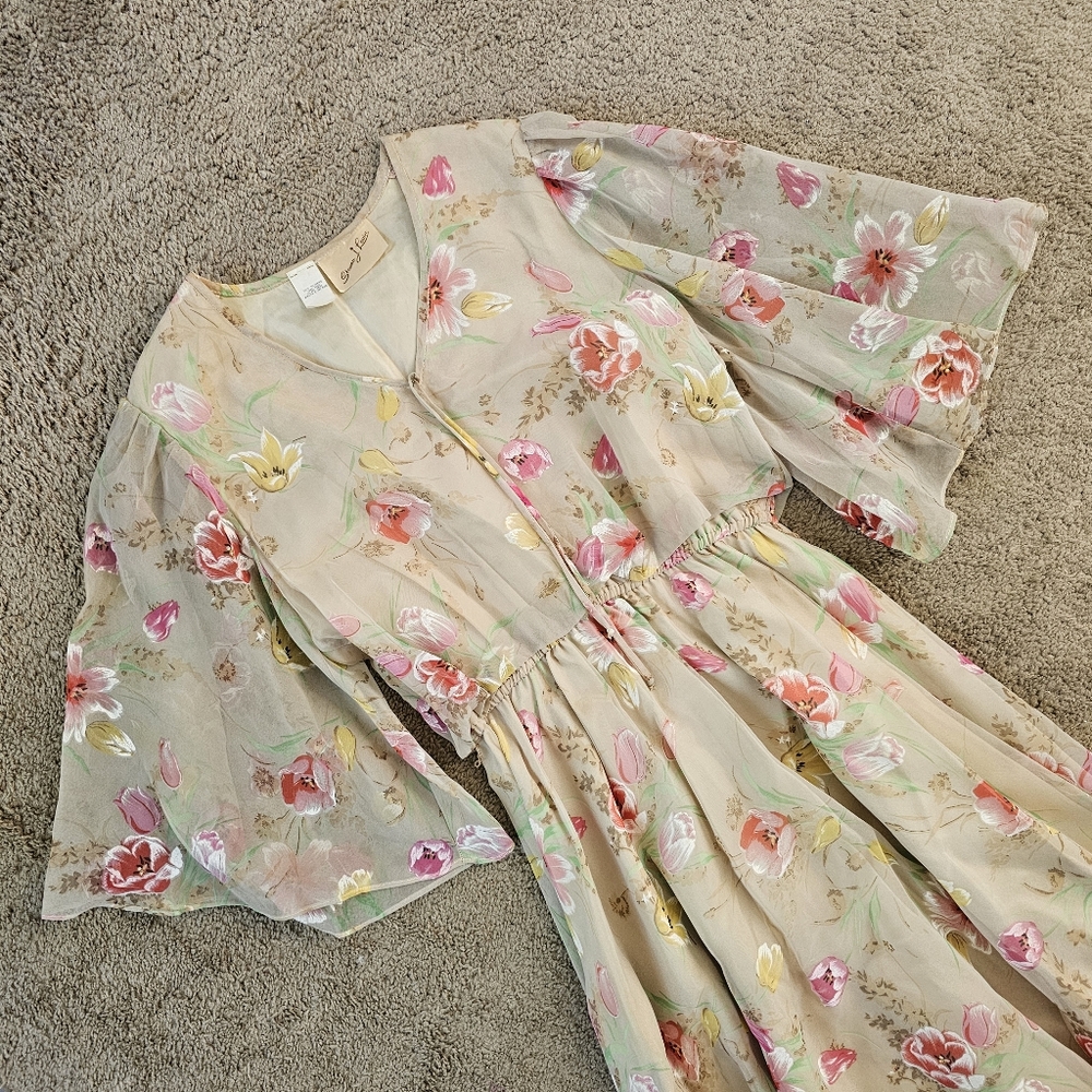 Vintage Romantic Cottagecore Wide Sleeve Floral Midi Dress By Steven J Levin View 2